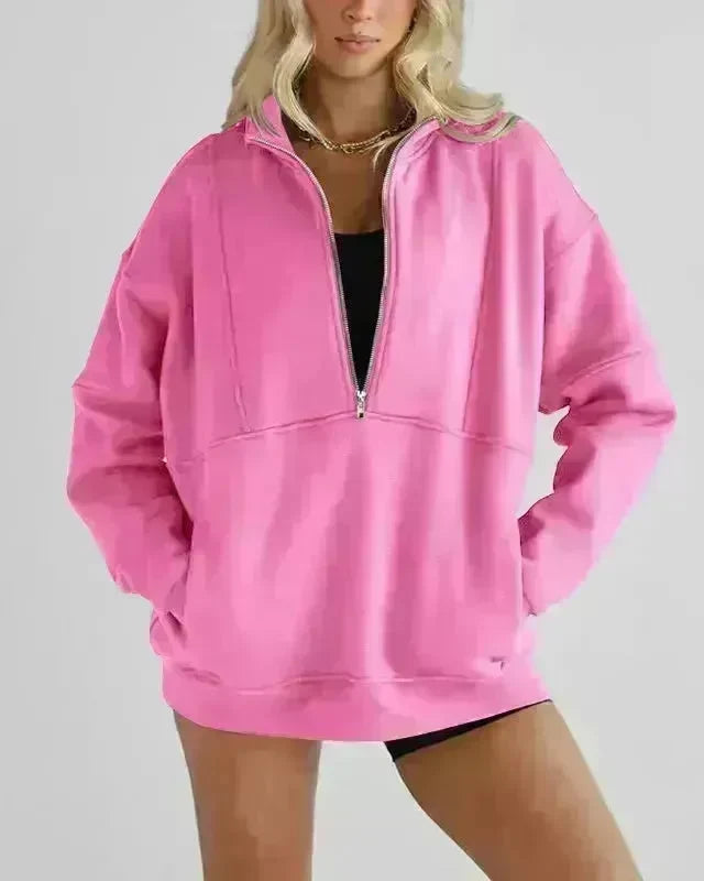 Women's Half Zipper Pocket Fashion Casual Exercise Oversized Sweatshirt Pullover - EX-STOCK CANADA