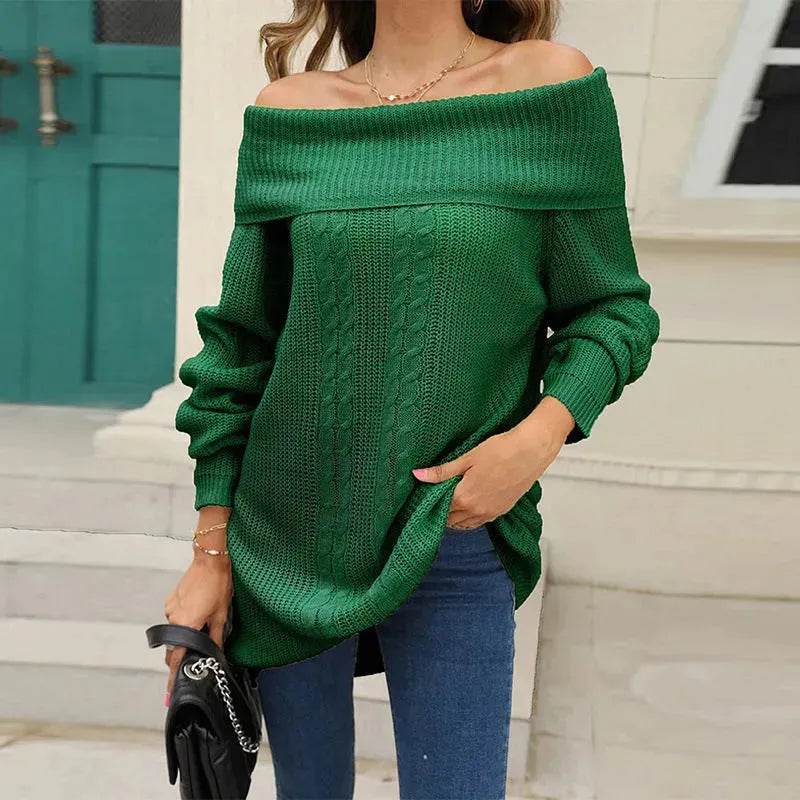 Lapel Loose Off shoulder Winter Knitted Tunic top - EX-STOCK Canada