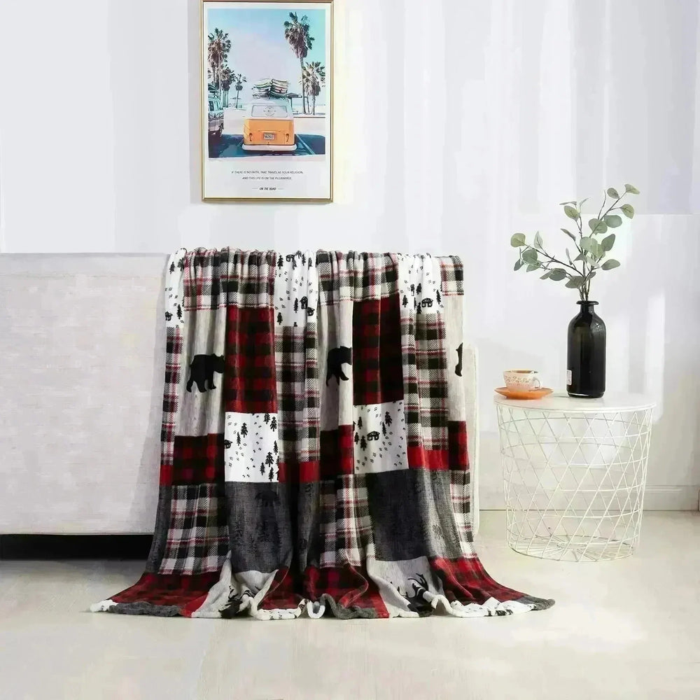 Christmas Elk Snowman Santa Claus Print Blanket Winter Double-sided Flannel Blanket For Sofa Sleeping Shawl - EX-STOCK CANADA