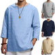 Loose Casual V-neck Top Cotton And Linen Long Sleeve Pullover Shirt Men's Shirt Top - EX-STOCK Canada
