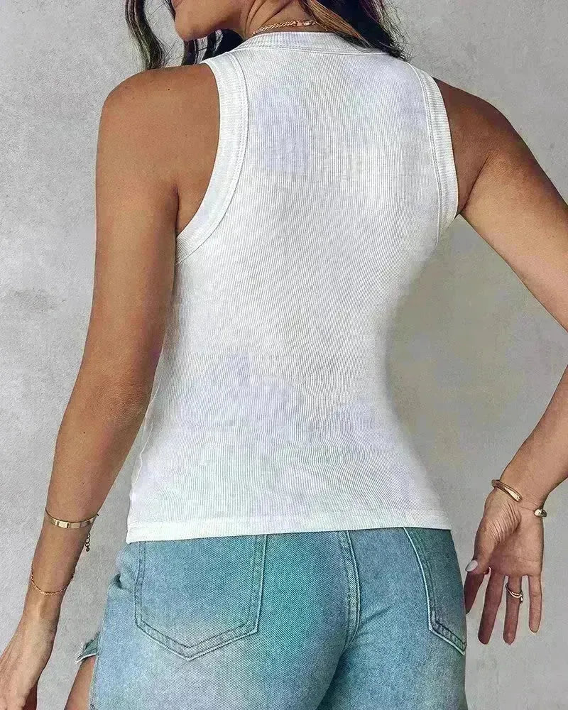 Cotton Round Neck Vest Top Summer Casual Solid Color Bottom Sleeveless Tank Top  For Women - EX-STOCK CANADA