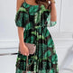 Flower Printed Ruffled Suspender Dress Summer Off-the-shoulder Strap Dresses Women - EX-STOCK CANADA