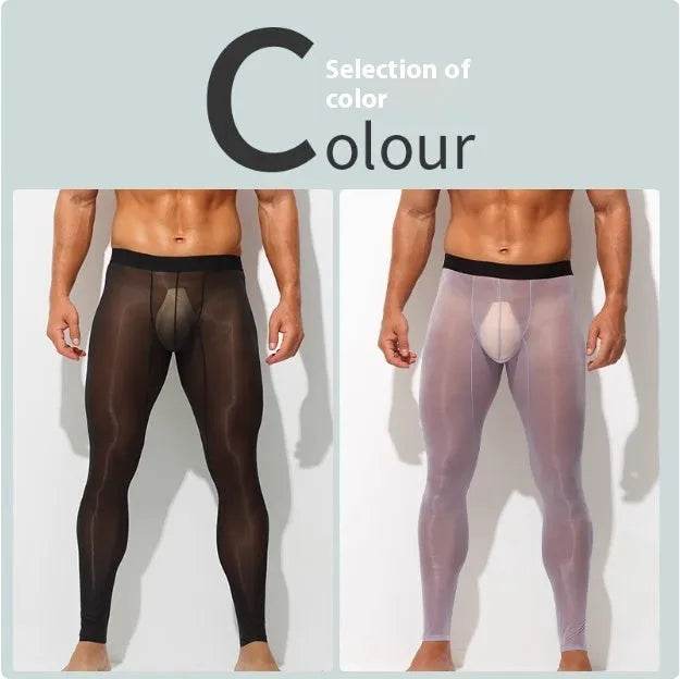 Men's Ultra thin Ice Silk Long John Skinny Flesh Nude Reflective Slim Leggings - EX-STOCK Canada