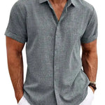 Men's Solid Color Loose Linen Short-sleeved shirt - EX-STOCK CANADA