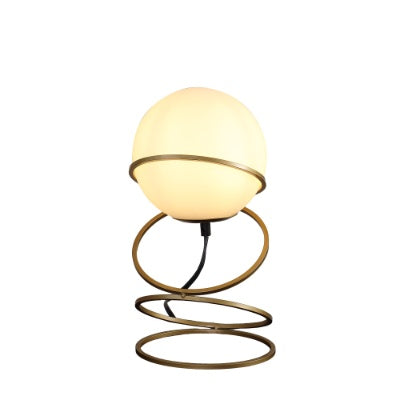 13.5 H Glass Globe Matte Gold Spiral 4 Ring Metal Stand Table Lamp For Living Room, Nightstand Bedside Table Lamp For Bedroom, LED Lamp EX-STOCK