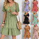 Summer Beach  V-neck Dresses Women's Loose Casual Short-sleeved Loose Skater Dress for Chic Ladies - EX-STOCK CANADA