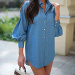 Classy Button Long Sleeve Simple Blouse Shirt   women shirt dress - EX-STOCK CANADA