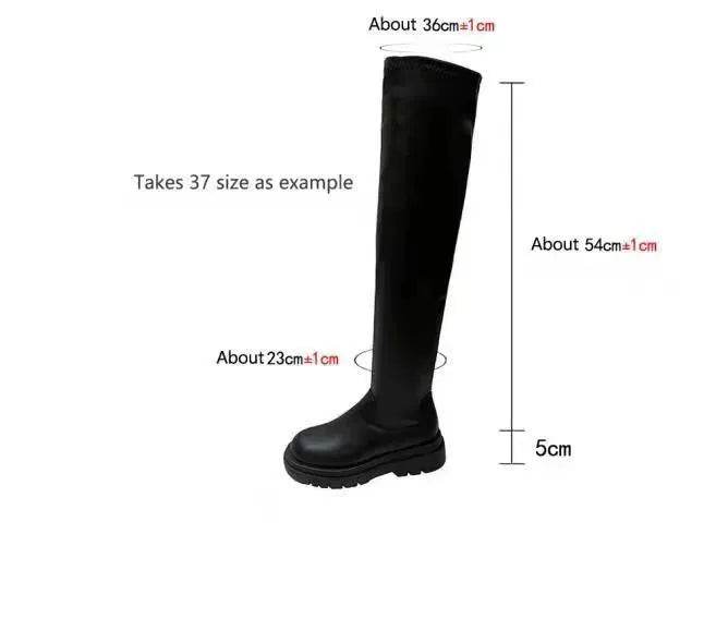 Thick Sole Knee High Boots For Women Chunky Heel Black Long Boots Leather Knight Boots Fashion Winter Shoes - EX-STOCK Canada