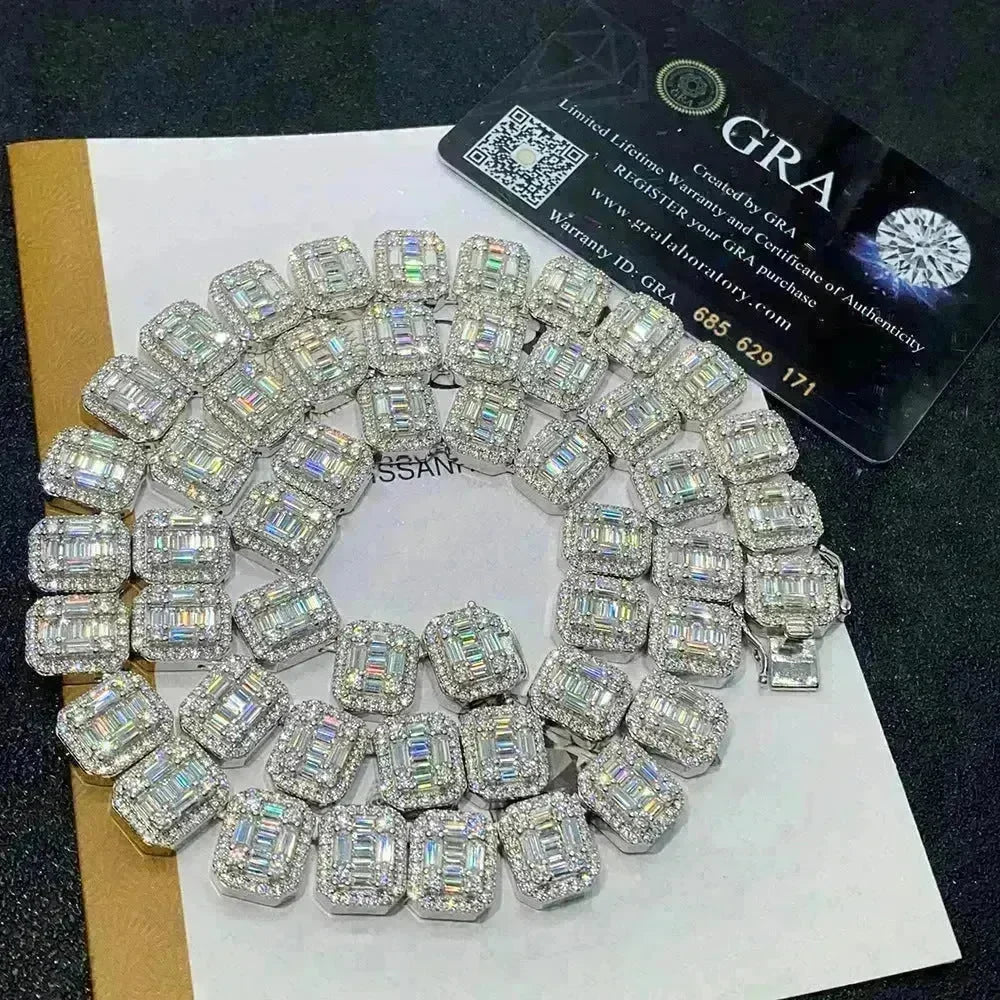 S925 Silver Inlay Rectangular Moissanite Diamond Cuban Link Chain - EX-STOCK CANADA