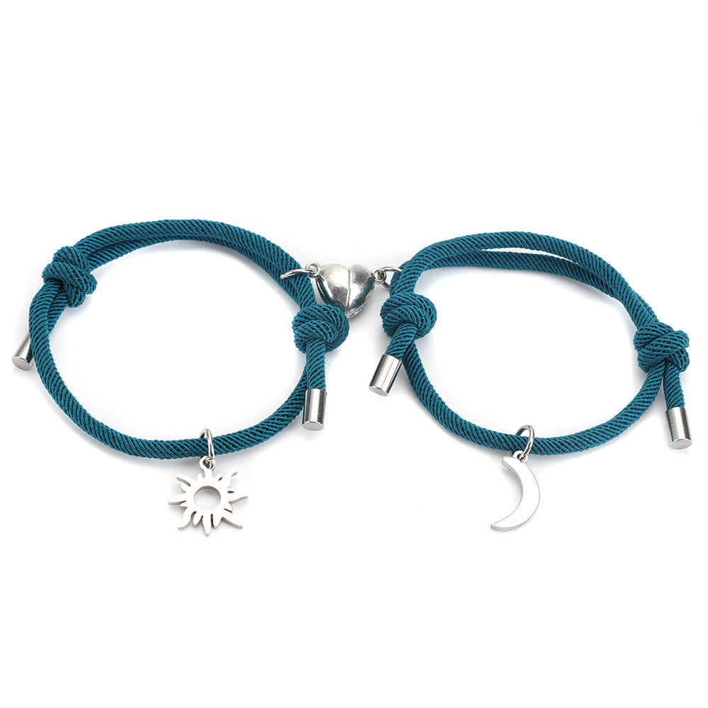 Bracelet Couple Pendentif Soleil et Lune en Acier Inoxydable et Titane - EX-STOCK Canada