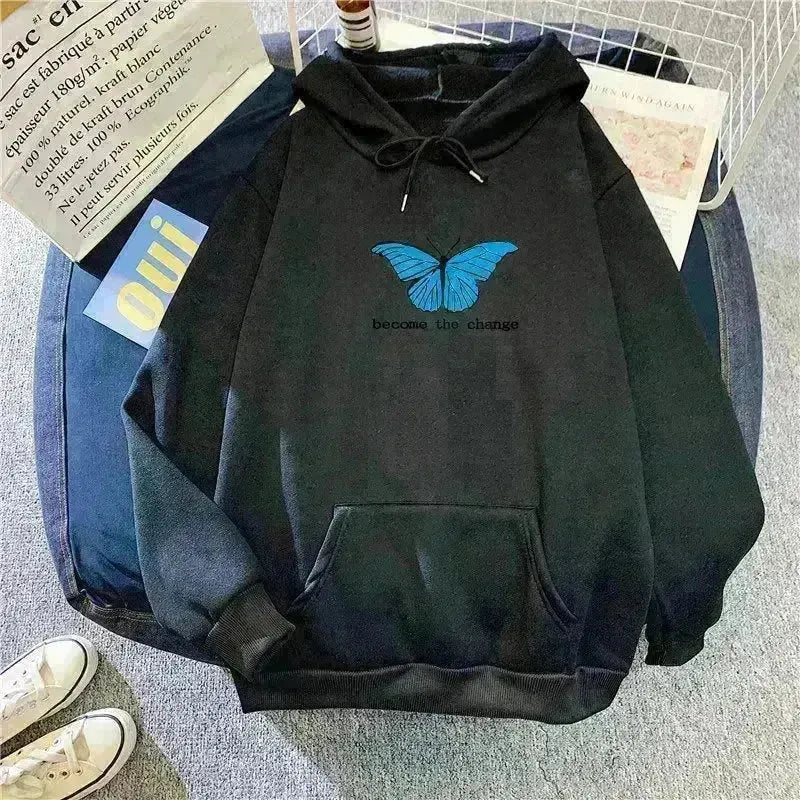 Women Single Butterfly Autumn And Winter Loose Hoodie Pullover sweatshirt - EX-STOCK CANADA