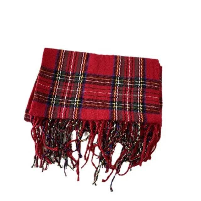 Red Check Pattern Plaid All-match Warm Tassel Scarf - EX-STOCK Canada