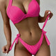 European And American Solid Color Neck Bikini Strap Split Hard Cup Crimp Swimsuit - EX-STOCK CANADA