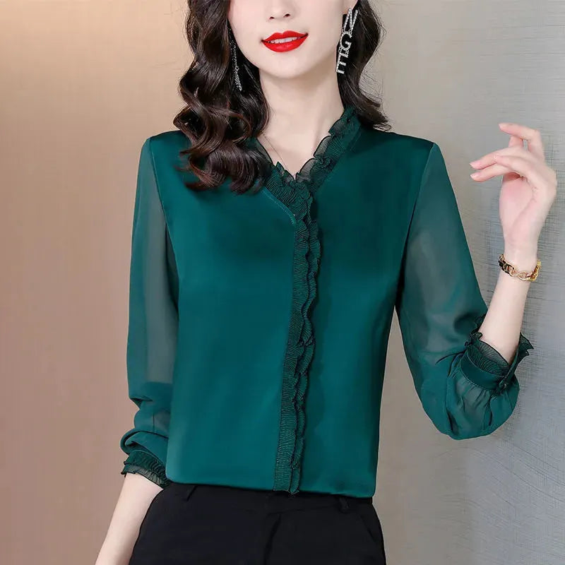 New Solid Color Chiffon Long-sleeved Shirt For Women - EX-STOCK CANADA