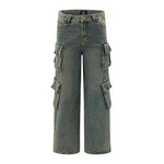 Punk Distressed Washed Denim Jeans Cargo Pant  Men - EX-STOCK CANADA