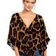 New V Neck Blouse Women Leopard Print Floral Tie Front Blouses Batwing Summer Oversize Ladies Tops - EX-STOCK CANADA