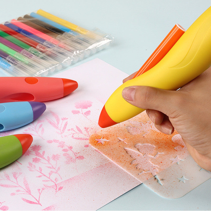 Electric Airbrush Spray Pen & Watercolour Pen Set – 12 Colours with Templates
