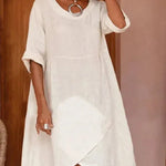 Women Maxi Dress Neck Pocket Summer Loose Casual Baggy Robe Female Retro Long Dresses - EX-STOCK CANADA
