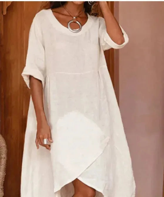 Women Maxi Dress Neck Pocket Summer Loose Casual Baggy Robe Female Retro Long Dresses - EX-STOCK CANADA
