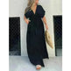 Fashion Bat-sleeved V-neck Slit Dress Summer Beach Short Sleeve Elastic Waist Split Long Dresses Womens Clothing - EX-STOCK CANADA