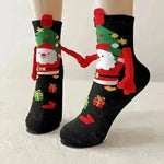 Christmas Magnetic Socks Cute Elk Santa Claus Snowman Hand-holding Socks For Couple - EX-STOCK CANADA