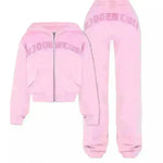 Ins Letter Sports Suit Zip-up Hooded Cropped Sweatshirt  jogging  pant tracksuit Fashion Womens Clothing Two piece joggers - EX-STOCK CANADA