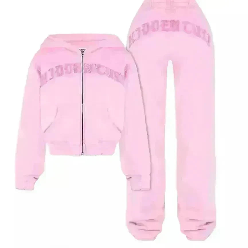 Ins Letter Sports Suit Zip-up Hooded Cropped Sweatshirt  jogging  pant tracksuit Fashion Womens Clothing Two piece joggers - EX-STOCK CANADA