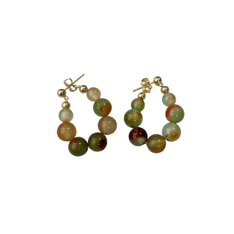 Peacock Agate Jade Beaded Earrings - EX-STOCK CANADA
