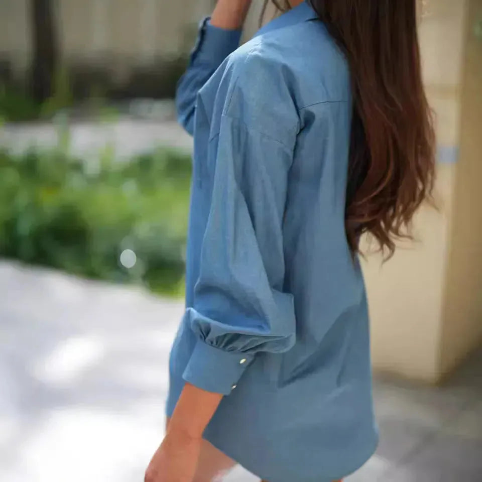 Classy Button Long Sleeve Simple Blouse Shirt   women shirt dress - EX-STOCK CANADA