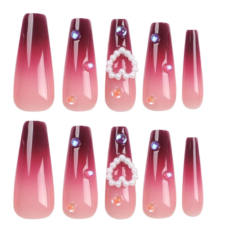 24 PCS Nail Art Cœur Rouge, Ongles Longs avec Longue Pipe à Eau, Faux Ongles à Tête CarréeEX-STOCK Canada 