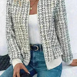 Autumn Winter Casual Long Sleeve plaid Houndstooth  zipper outwear jacket women - EX-STOCK CANADA