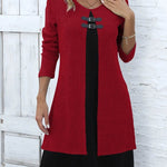 Contrast Color Buckled Round Neck Fashion Winter Sweater Dress - EX-STOCK Canada