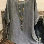 Women Fashion Casual blouse top 3/4 Sleeve Round Neck Blouses Summer Loose linen Tops Streetwear - EX-STOCK CANADA