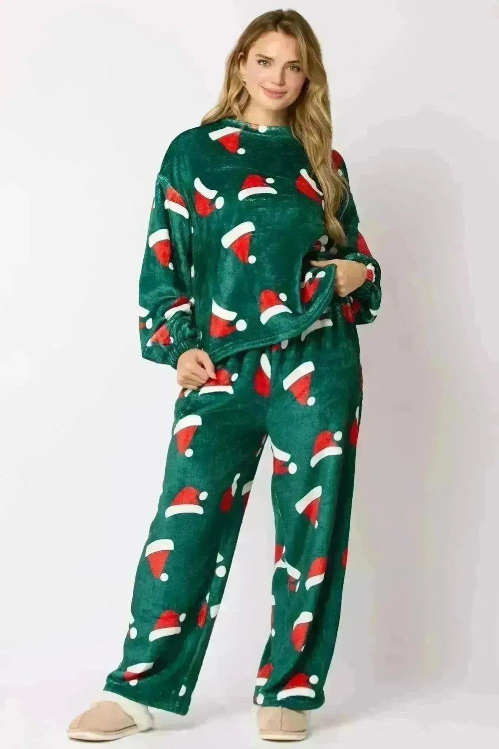 Women's Christmas Hat Pajamas Long Sleeve Trousers Suit - EX-STOCK CANADA