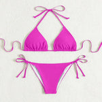 Pure Color Tied Halter Bikini Swimsuit - EX-STOCK CANADA