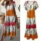 Women's Summer Tie Dye Maxi Dress Short Sleeve V Neck Casual Loose Long Split Dresses EX-STOCK