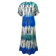 Women's Summer Tie Dye Maxi Dress Short Sleeve V Neck Casual Loose Long Split Dresses EX-STOCK