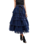 Summer Long Wave Ruffle Layered Ruched High Waist Midi tulle Skirt - EX-STOCK Canada