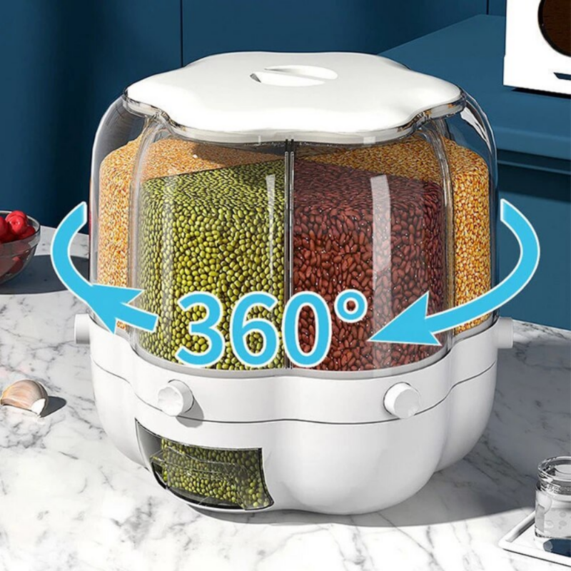 Large Food Storage Container 360 Rotating Rice Barrels Sealed Cereal Dispenser Rice Tank Grain Box Kitchen Storage Container 
