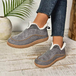 Fashion V-cut Plush Ankle Boots Winter Plus Velvet Flat Snow Boot Casual Warm Solid Suede Cotton Shoes For Women - EX-STOCK Canada