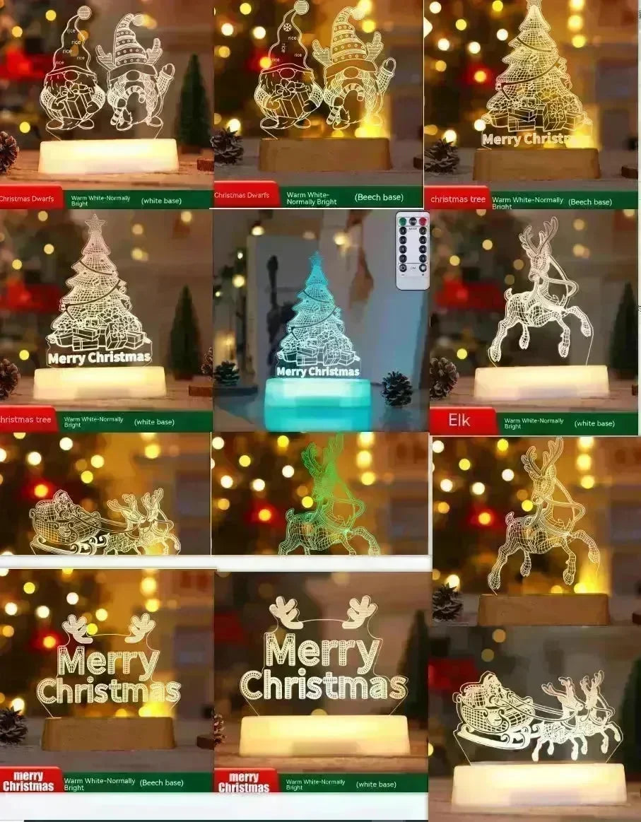 Christmas Decoration 3D Lamp Acrylic LED Night Lights New Year Valentines Day Christmas Kids Gift Christmas Ornaments - EX-STOCK CANADA