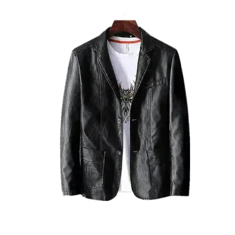 Leather Men's Autumn And Winter Jacket Thin Lapel - EX-STOCK CANADA
