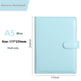 Blue notebook cover with dimensions and product name on a white background