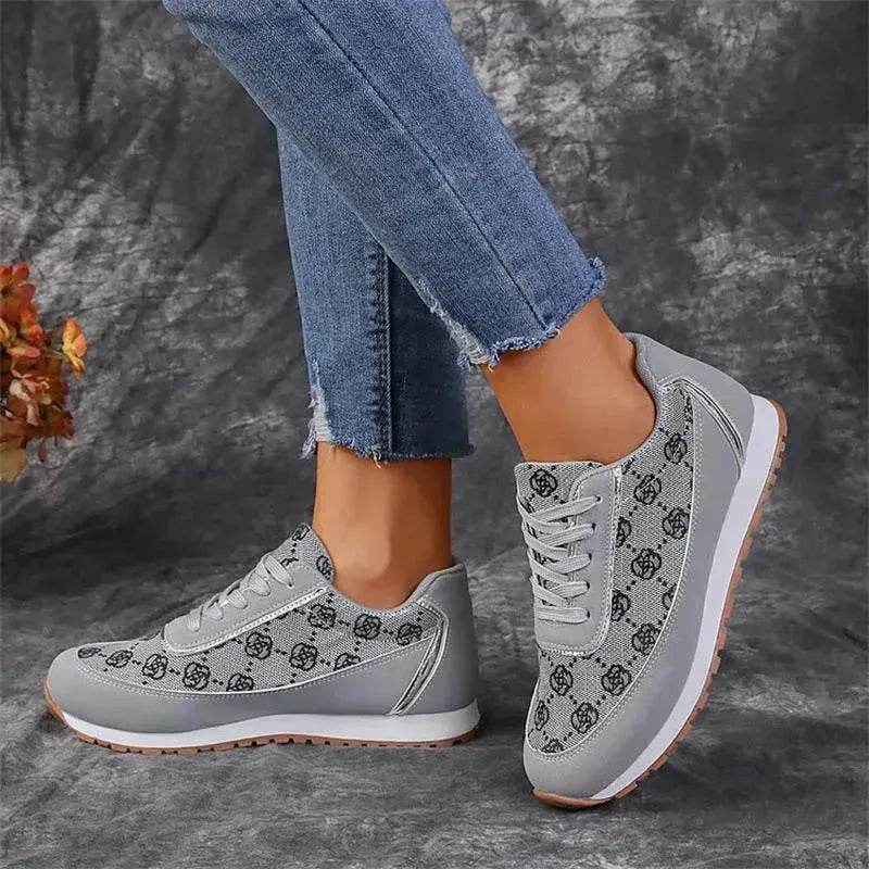 Flower Print Lace-up Sneakers Casual Fashion Lightweight Breathable Walking Running Sports Shoes Women Flats - EX-STOCK Canada