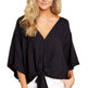 New V Neck Blouse Women Leopard Print Floral Tie Front Blouses Batwing Summer Oversize Ladies Tops - EX-STOCK CANADA
