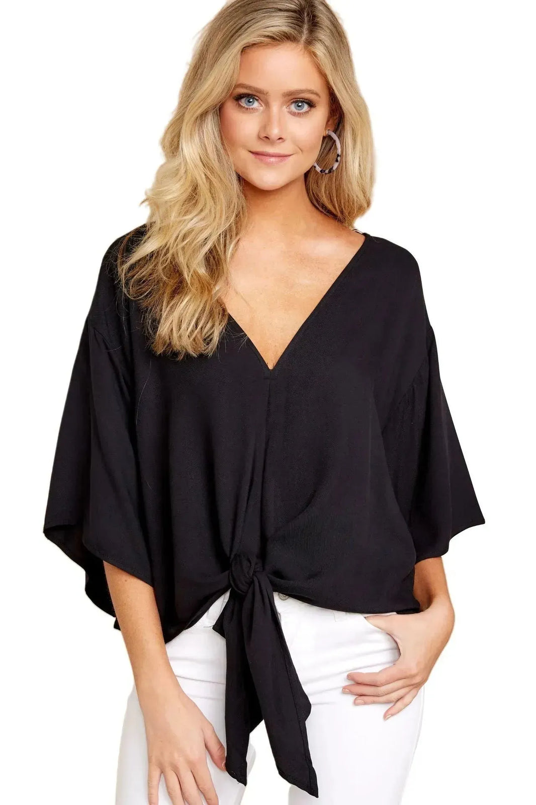 New V Neck Blouse Women Leopard Print Floral Tie Front Blouses Batwing Summer Oversize Ladies Tops - EX-STOCK CANADA