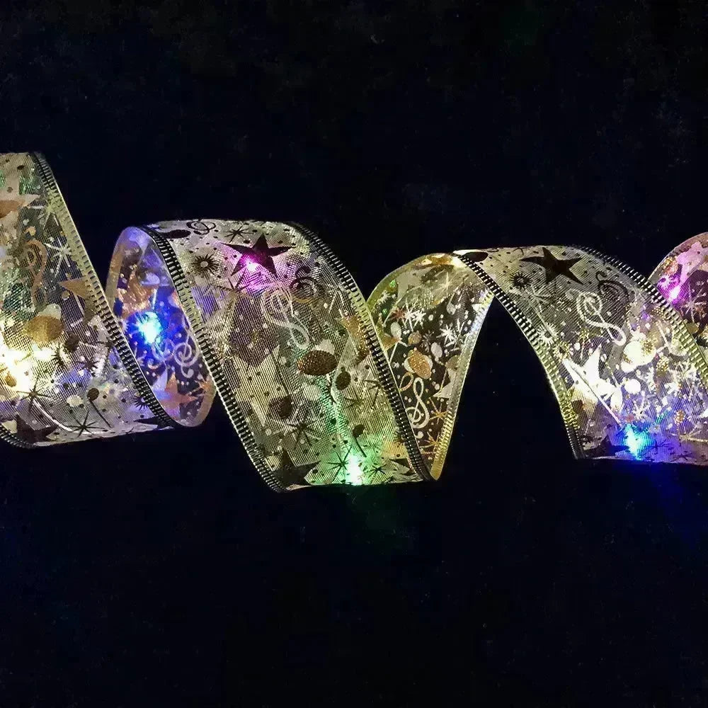 LED Lights Hot Stamping Double-layer Ribbon Christmas Decorations - EX-STOCK CANADA