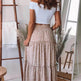 Casual Spring Summer Elastic Waist Pleated Mid Waist printed Maxi Skirt - EX-STOCK Canada