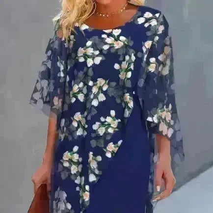 Printed  Floral Chiffon Fashion Straight Cut Modest  Dress - EX-STOCK CANADA