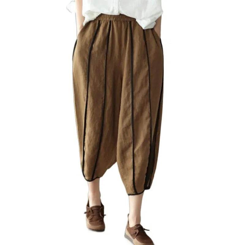 Summer Thin Striped Cotton And Linen Cropped trouser Pants For Women - EX-STOCK Canada